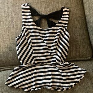 Striped Peplum Top with Bow Detail
